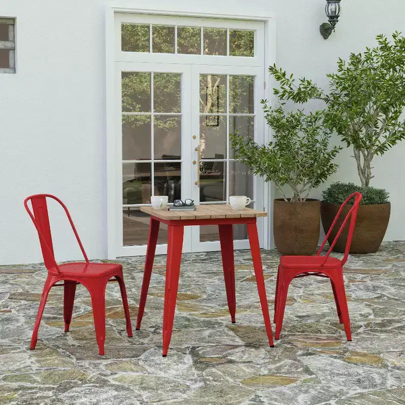 Table à manger intérieure/extérieure, plateau carré en polyrésine toutes saisons de 23,75 po avec base en acier