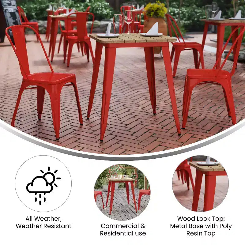 Table à manger intérieure/extérieure, plateau carré en polyrésine toutes saisons de 23,75 po avec base en acier