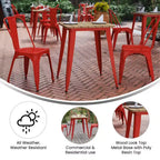 Table à manger intérieure/extérieure, plateau carré en polyrésine toutes saisons de 23,75 po avec base en acier