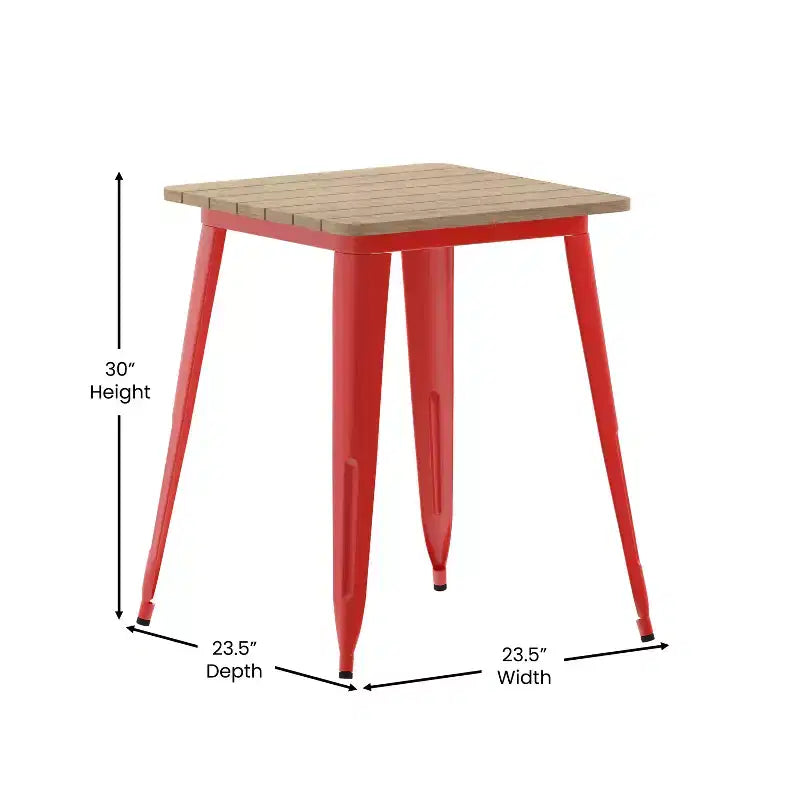 Table à manger intérieure/extérieure, plateau carré en polyrésine toutes saisons de 23,75 po avec base en acier