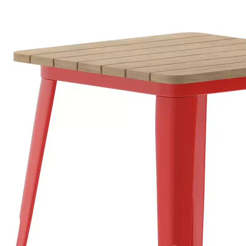 Table à manger intérieure/extérieure, plateau carré en polyrésine toutes saisons de 23,75 po avec base en acier