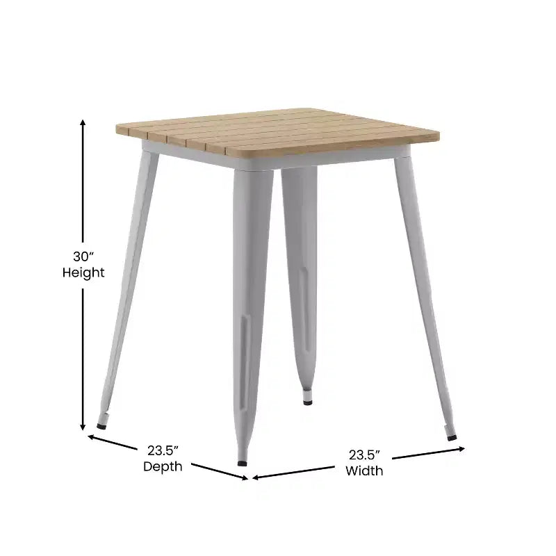 Table à manger intérieure/extérieure, plateau carré en polyrésine toutes saisons de 23,75 po avec base en acier
