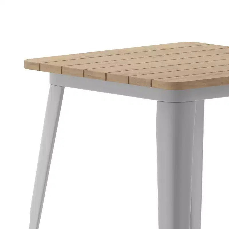 Table à manger intérieure/extérieure, plateau carré en polyrésine toutes saisons de 23,75 po avec base en acier