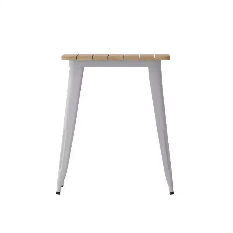 Table à manger intérieure/extérieure, plateau carré en polyrésine toutes saisons de 23,75 po avec base en acier