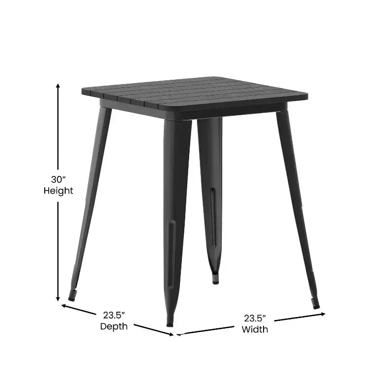 Table à manger intérieure/extérieure, plateau carré en polyrésine toutes saisons de 23,75 po avec base en acier