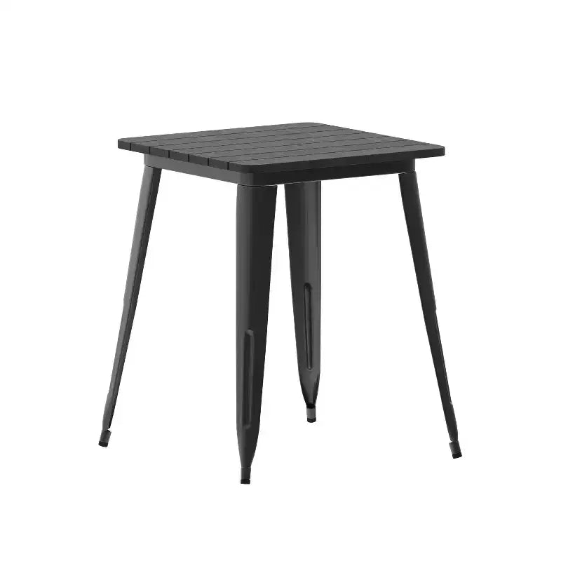 Table à manger intérieure/extérieure, plateau carré en polyrésine toutes saisons de 23,75 po avec base en acier