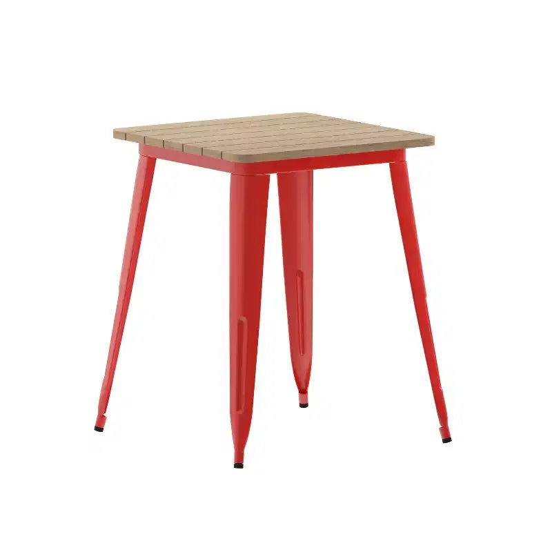 Table à manger intérieure/extérieure, plateau carré en polyrésine toutes saisons de 23,75 po avec base en acier
