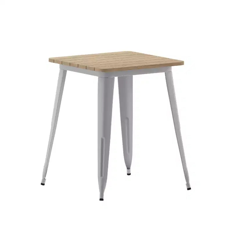 Table à manger intérieure/extérieure, plateau carré en polyrésine toutes saisons de 23,75 po avec base en acier