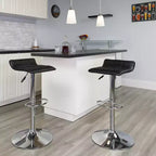 Tabouret de bar lot de 2 en vinyle à hauteur réglable avec siège matelassé motif vague et base chromée