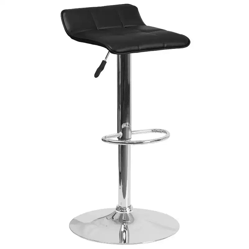 Tabouret de bar lot de 2 en vinyle à hauteur réglable avec siège matelassé motif vague et base chromée