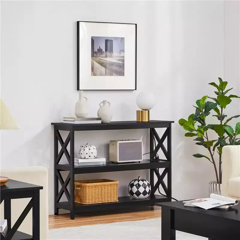 Table console en bois à 3 niveaux avec prise de courant – Table d'entrée