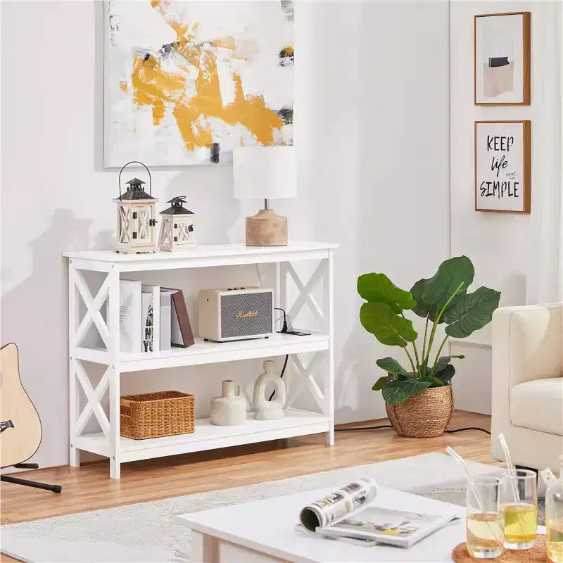 Table console en bois à 3 niveaux avec prise de courant – Table d'entrée