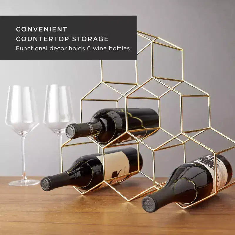 Casier à vin décoratif en forme de nid d'abeille doré – Rangement pour bar