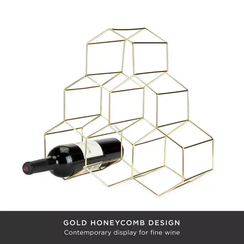Casier à vin décoratif en forme de nid d'abeille doré – Rangement pour bar