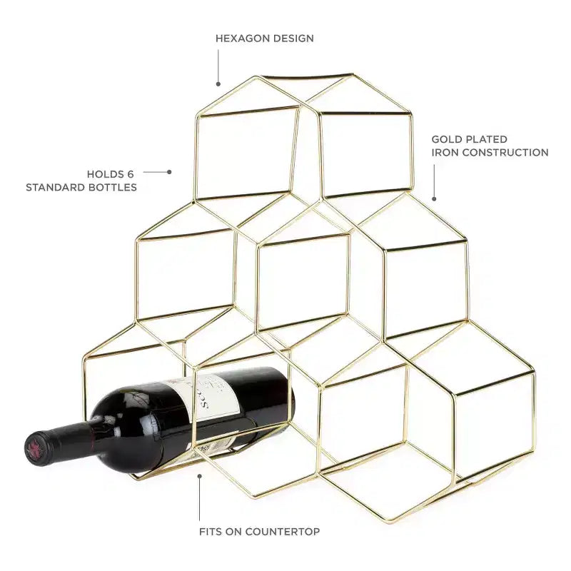 Casier à vin décoratif en forme de nid d'abeille doré – Rangement pour bar