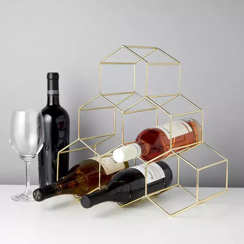Casier à vin décoratif en forme de nid d'abeille doré – Rangement pour bar