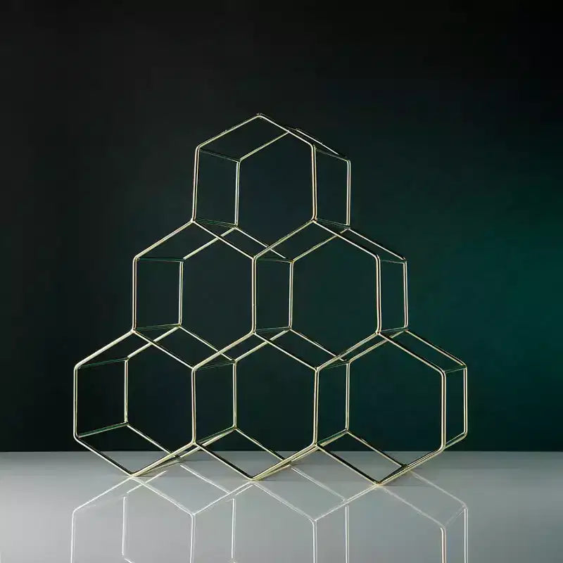 Casier à vin décoratif en forme de nid d'abeille doré – Rangement pour bar