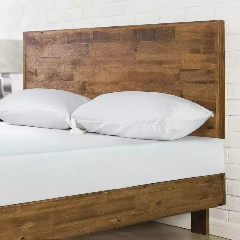 Cadre de lit en bois avec tête de lit réglable – Marron