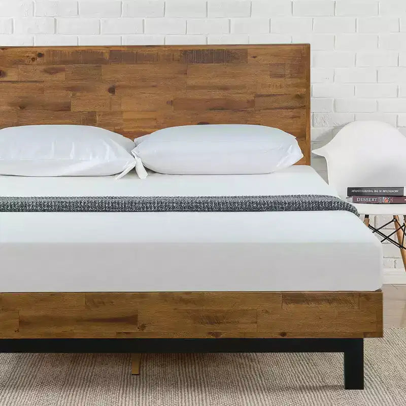 Cadre de lit en bois avec tête de lit réglable – Marron