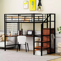 Twin Size Metal Loft Bed with Desk and Metal Grid, Stylish Metal Frame Bed with Storage Ladder and Wardrobe - ModernLuxe