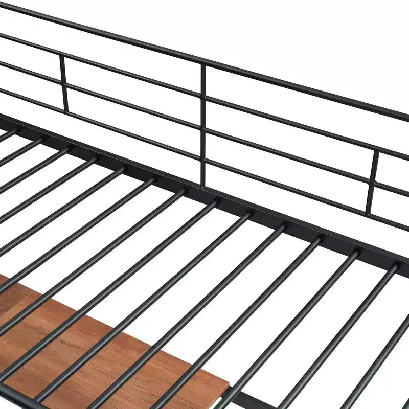 Lit mezzanine en métal pour jumeaux avec bureau intégré, grille métallique, échelle de rangement et armoire