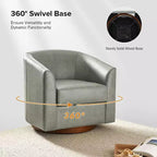 Fauteuil pivotant à 360° en cuir véritable avec piètement en bois massif