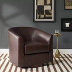 Fauteuil pivotant à 360° en cuir véritable avec piètement en bois massif