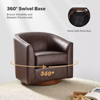 Fauteuil pivotant à 360° en cuir véritable avec piètement en bois massif
