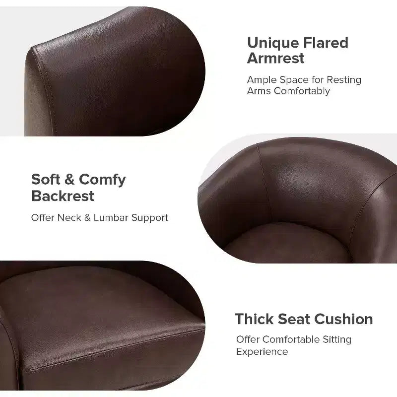 Fauteuil pivotant à 360° en cuir véritable avec piètement en bois massif