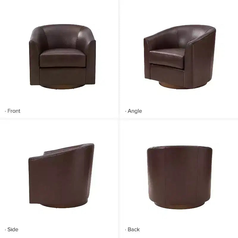 Fauteuil pivotant à 360° en cuir véritable avec piètement en bois massif