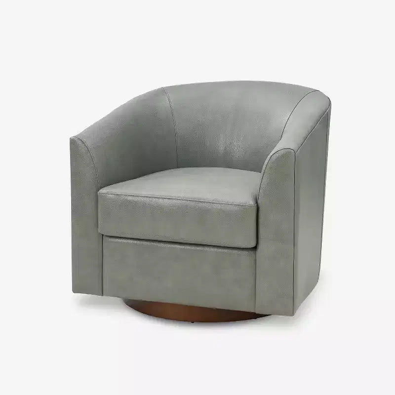 Fauteuil pivotant à 360° en cuir véritable avec piètement en bois massif