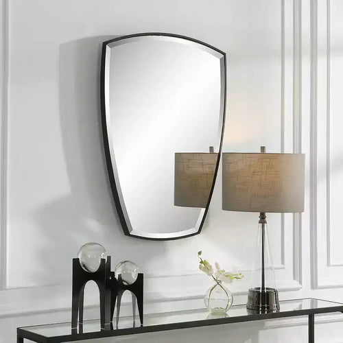 Miroir mural bouclier noir satiné 25.25"x36"