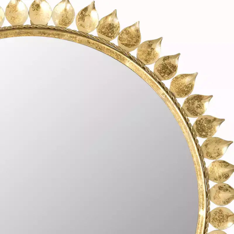 Miroir mural soleil couronne de feuilles – Or antique