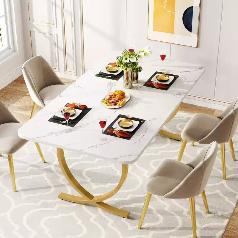Table à manger rectangulaire de 160 cm pour 4 – Pieds en métal, table de cuisine moderne