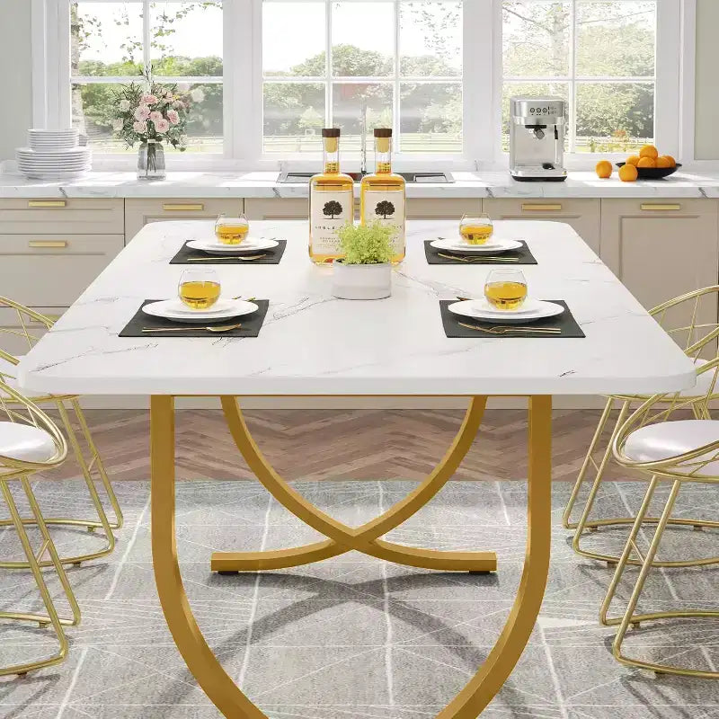 Table à manger rectangulaire de 160 cm pour 4 – Pieds en métal, table de cuisine moderne