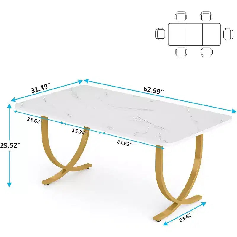 Table à manger rectangulaire de 160 cm pour 4 – Pieds en métal, table de cuisine moderne
