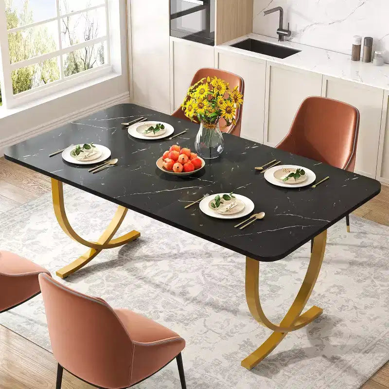 Table à manger rectangulaire de 160 cm pour 4 – Pieds en métal, table de cuisine moderne