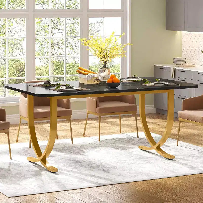 Table à manger rectangulaire de 160 cm pour 4 – Pieds en métal, table de cuisine moderne