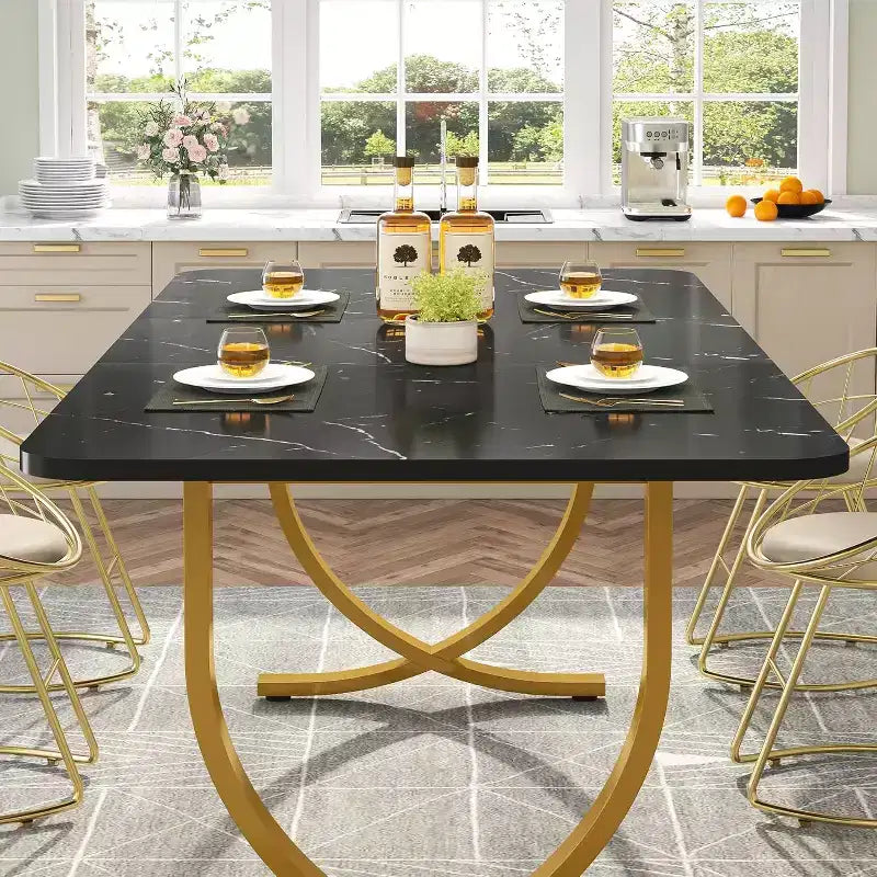 Table à manger rectangulaire de 160 cm pour 4 – Pieds en métal, table de cuisine moderne
