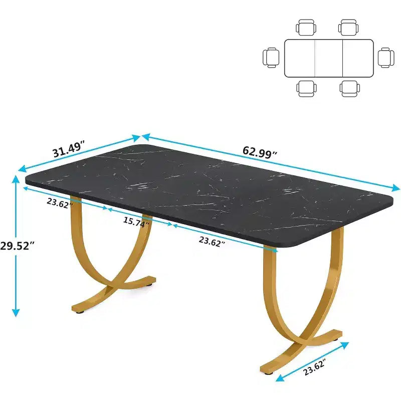 Table à manger rectangulaire de 160 cm pour 4 – Pieds en métal, table de cuisine moderne