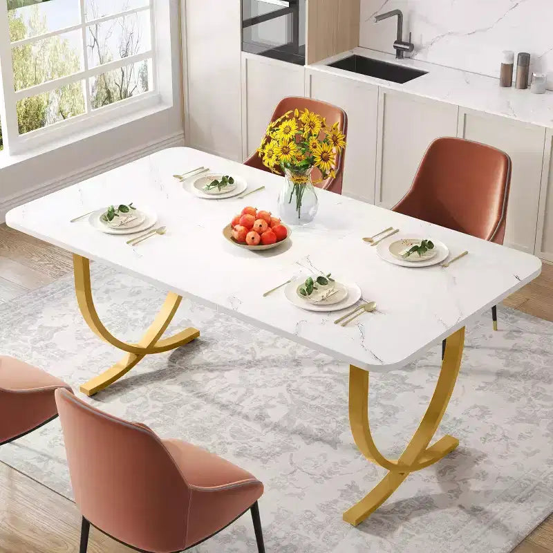 Table à manger rectangulaire de 160 cm pour 4 – Pieds en métal, table de cuisine moderne