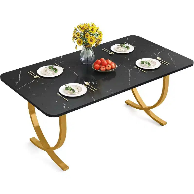 Table à manger rectangulaire de 160 cm pour 4 – Pieds en métal, table de cuisine moderne