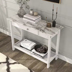 Console de rangement de style transitionnel avec plateau aspect marbre et tiroir