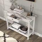 Console de rangement de style transitionnel avec plateau aspect marbre et tiroir