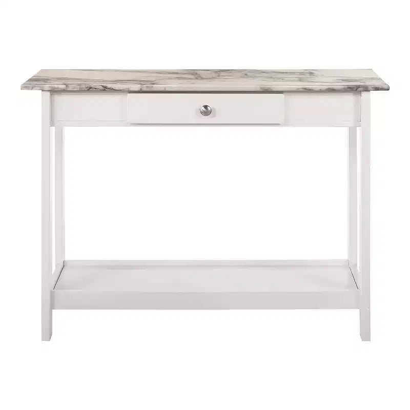 Console de rangement de style transitionnel avec plateau aspect marbre et tiroir