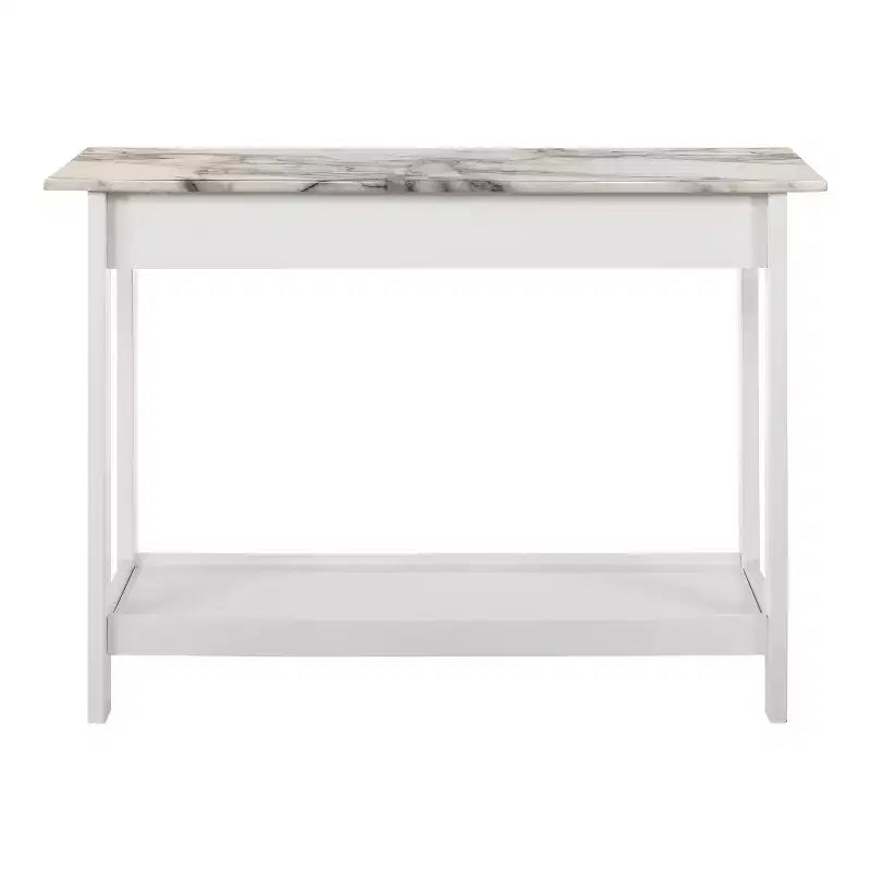 Console de rangement de style transitionnel avec plateau aspect marbre et tiroir