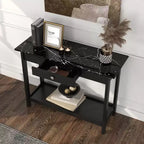 Console de rangement de style transitionnel avec plateau aspect marbre et tiroir
