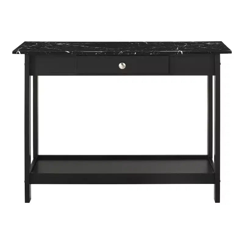 Console de rangement de style transitionnel avec plateau aspect marbre et tiroir