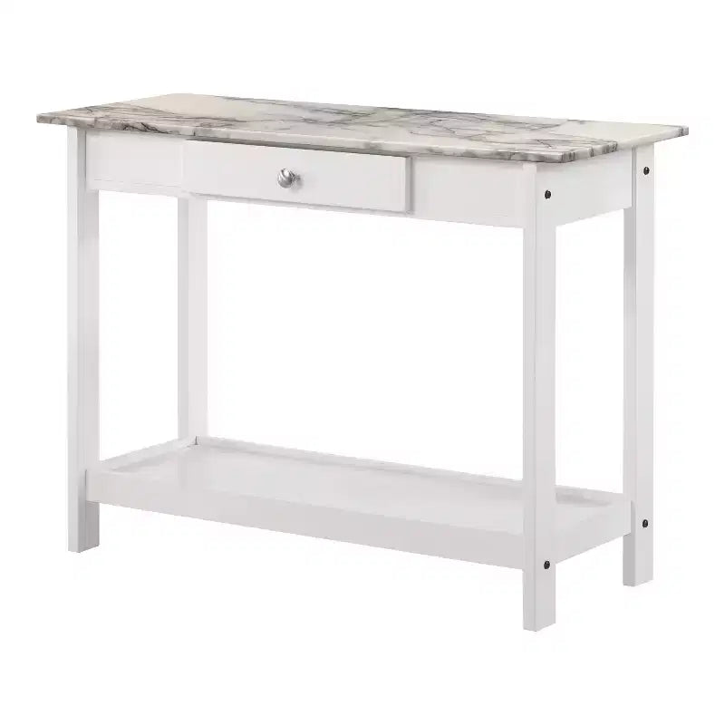 Console de rangement de style transitionnel avec plateau aspect marbre et tiroir