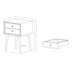 Table de chevet à 2 tiroirs – Rangement compact pour chambre à coucher avec cadre en bois